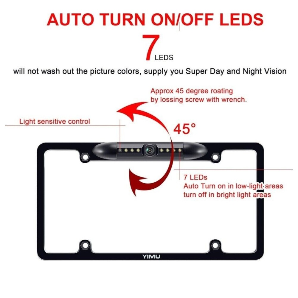 YIMU License Plate Frame Backup Camera HD Rear View Reverse Camera with 7 LED... - Picture 3 of 9